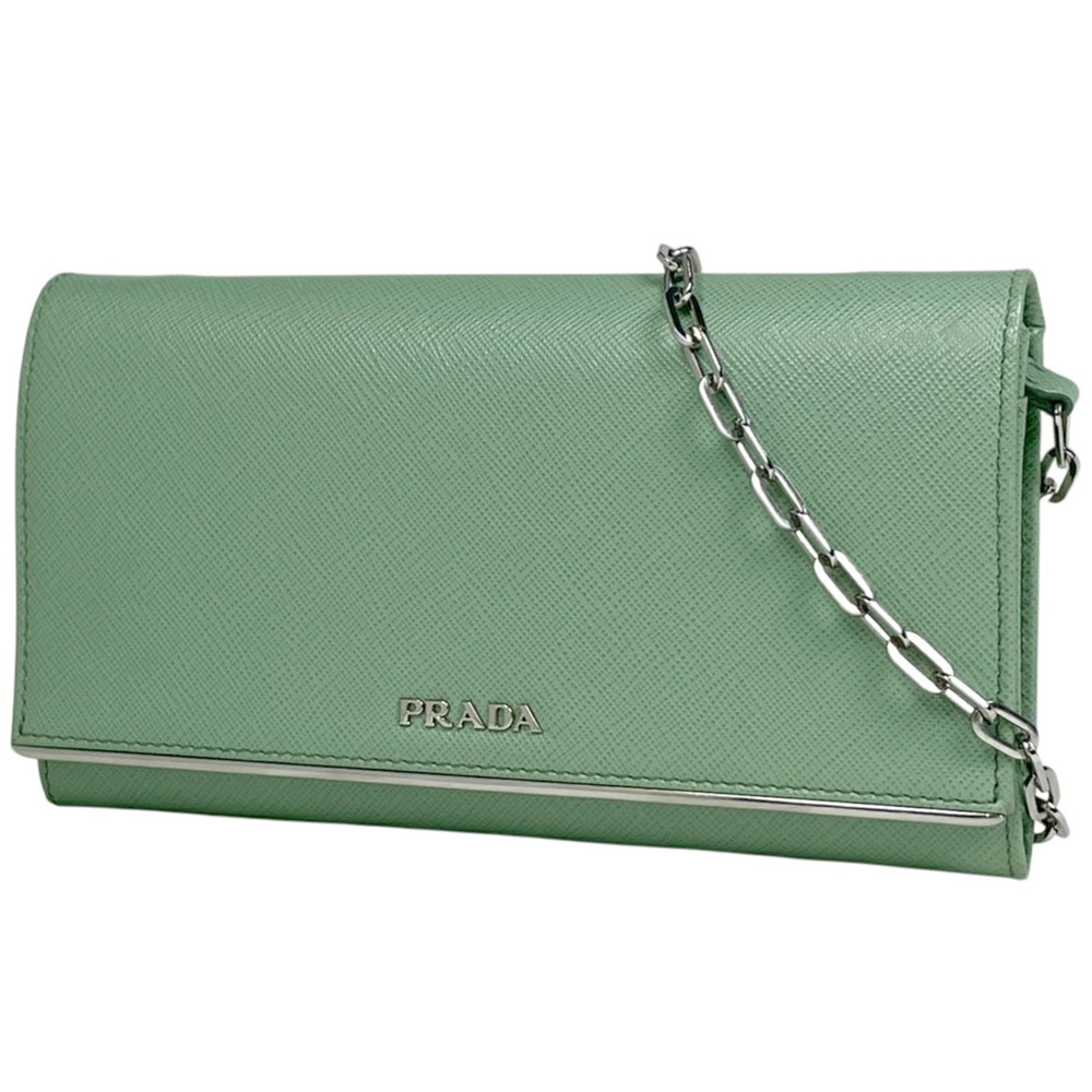 Prada Chain Wallet Long Leather Green